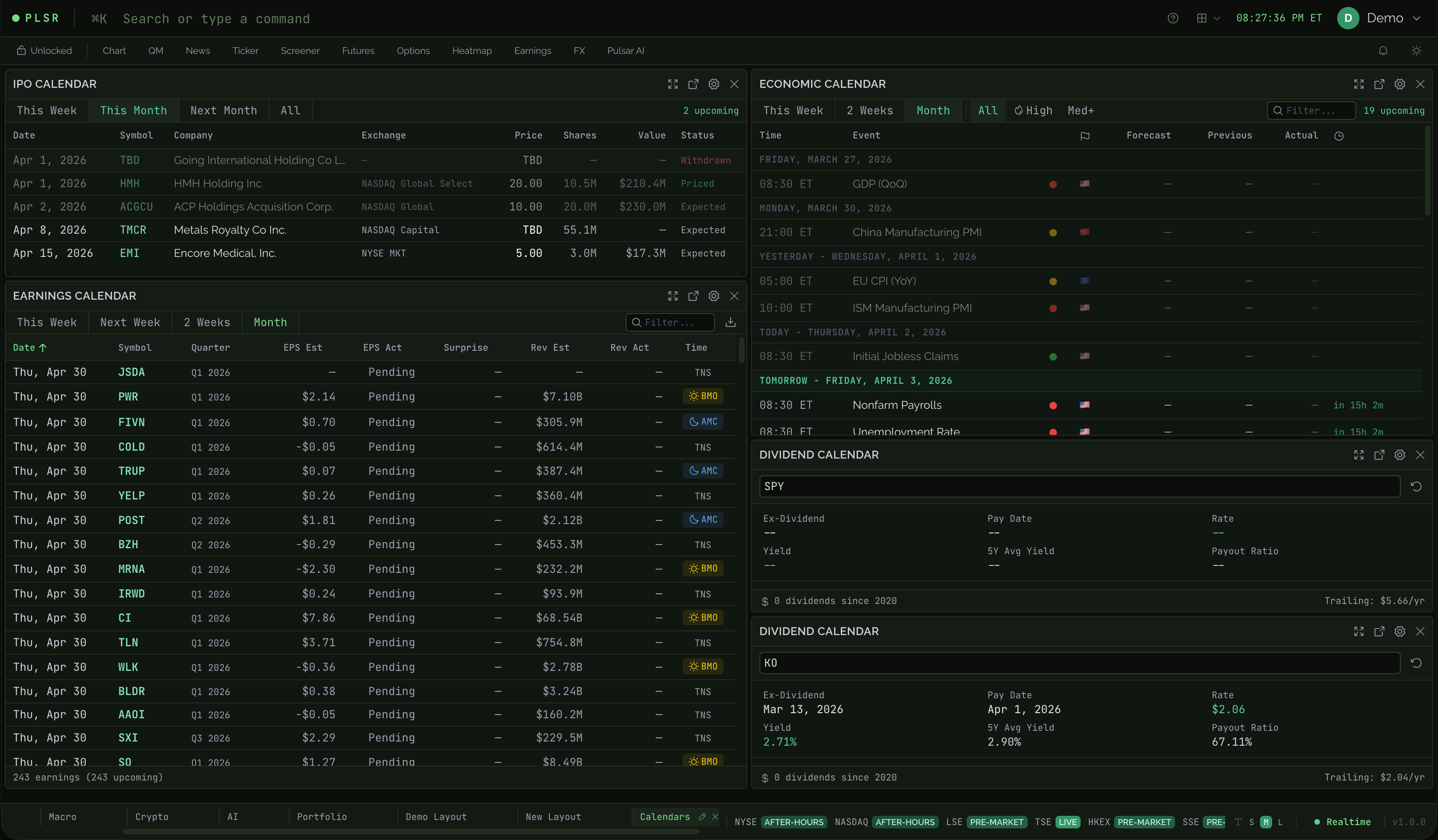Financial Calendars screenshot